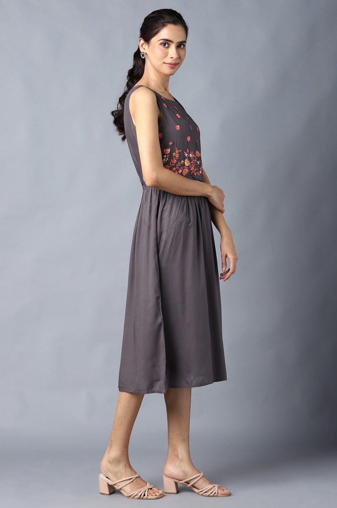 Aure Collection By Aurelia Grey Sleeveless Embroidered Dress