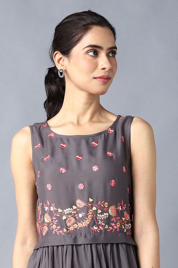 Aure Collection By Aurelia Grey Sleeveless Embroidered Dress