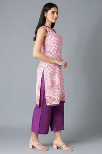 Lavender Floral Printed kurta In V-Neck With Purple Straight Palazzo