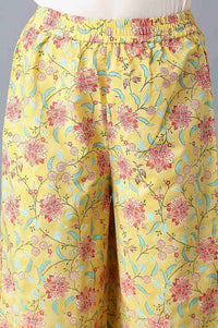 Peach Ethnic Round Neck Embroidered kurta With Yellow Printed Culottes