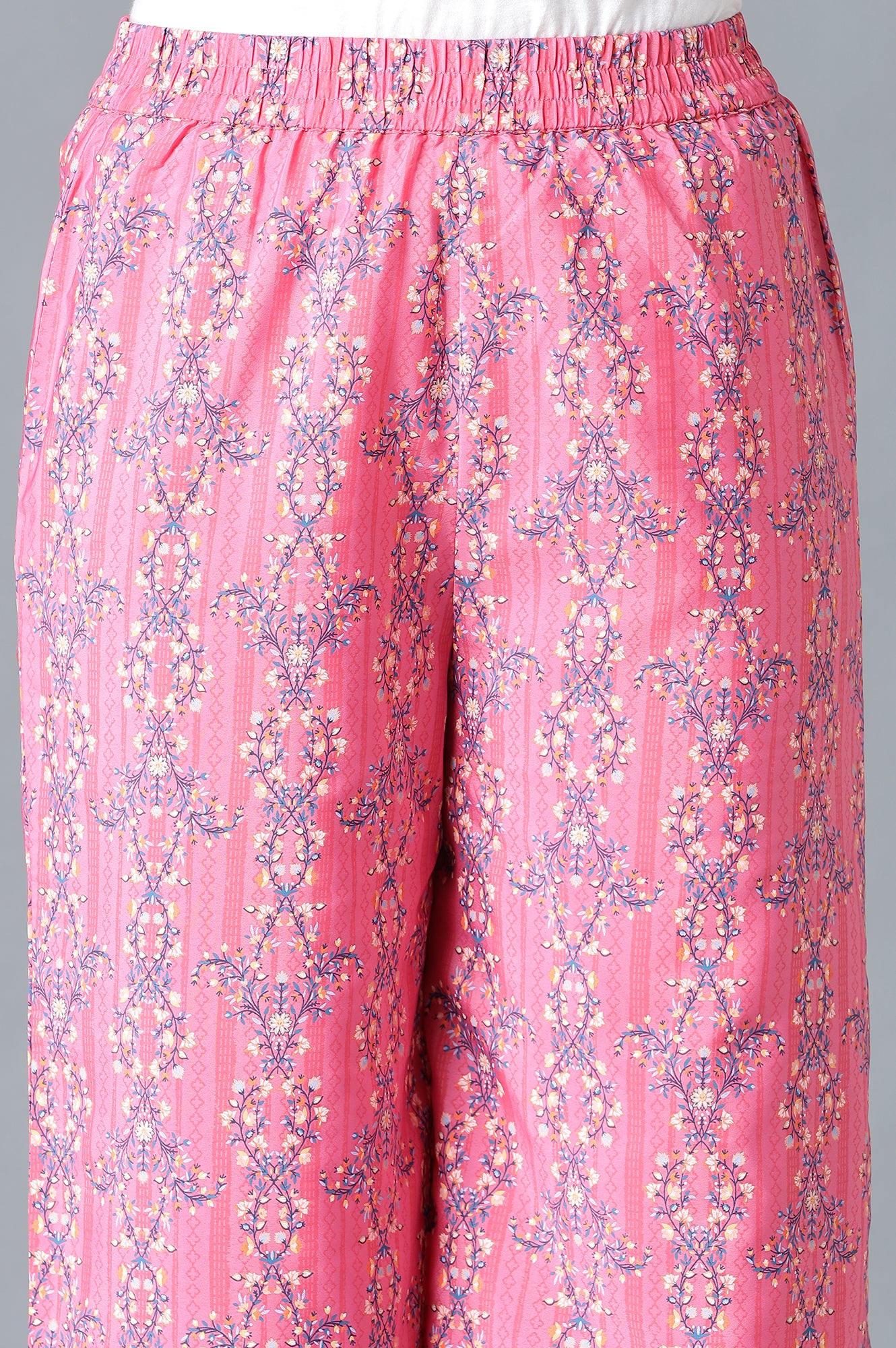 Dark Blue Embroidered kurta In Round Neck With Pink Straight Palazzo