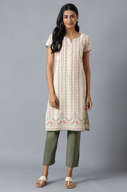 Natural Floral Print kurta and Green Trousers Set