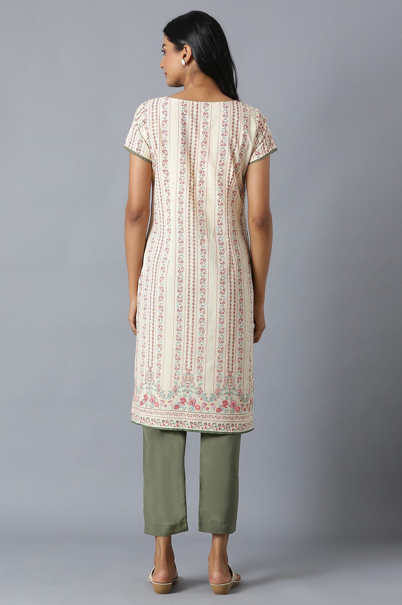 Natural Floral Print kurta and Green Trousers Set