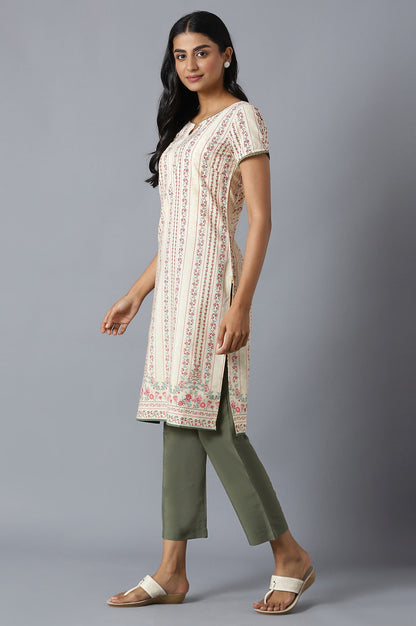 Natural Floral Print kurta and Green Trousers Set