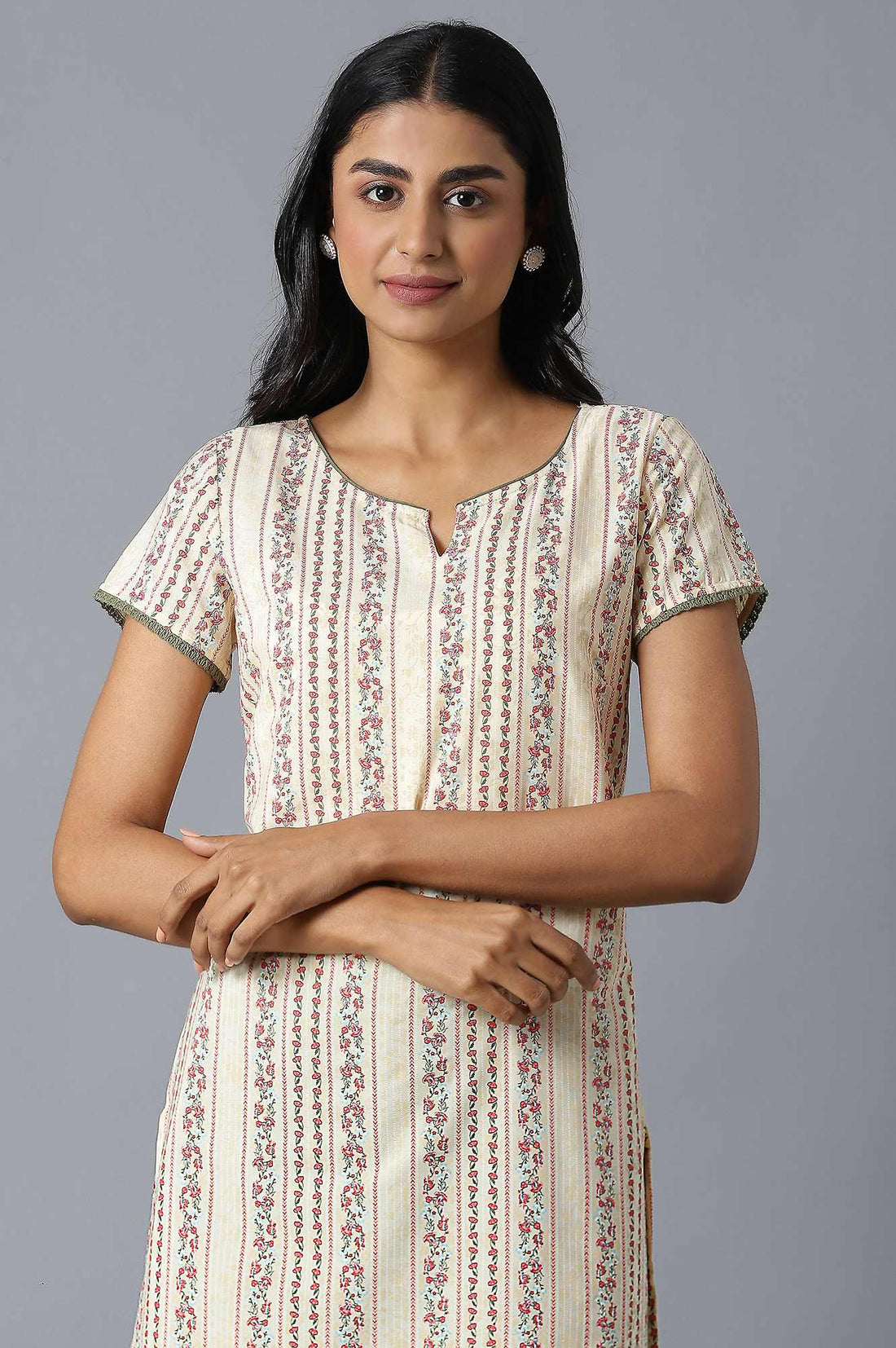 Natural Floral Print kurta and Green Trousers Set