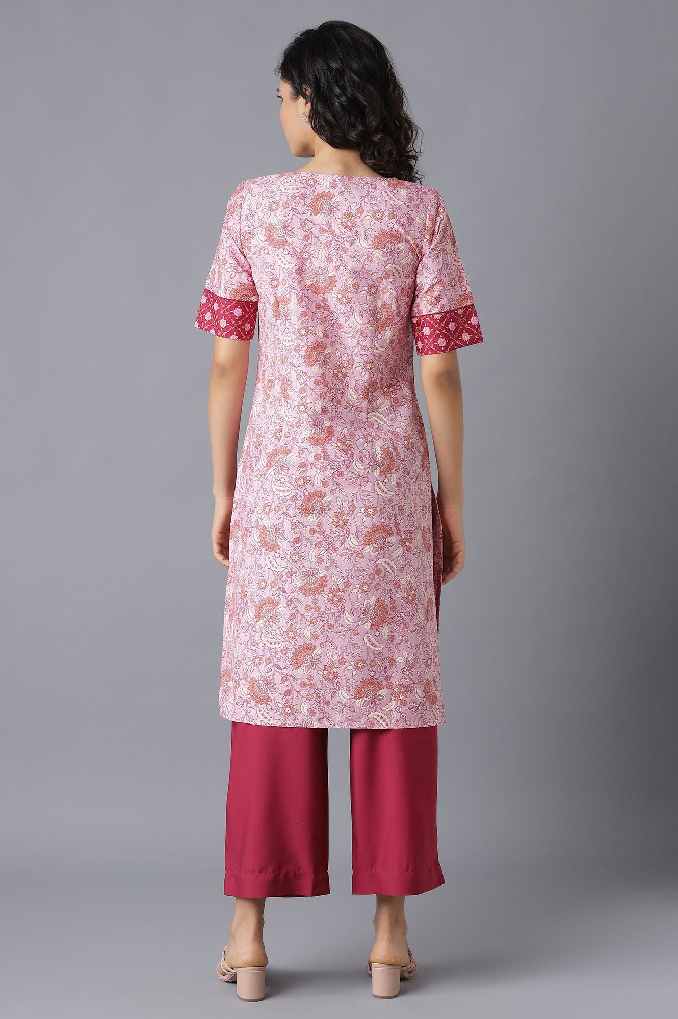 Pink Printed Ethnic kurta and Culottes Set