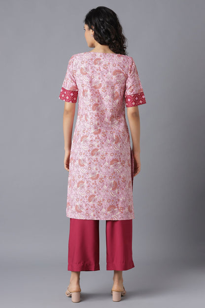 Pink Printed Ethnic kurta and Culottes Set