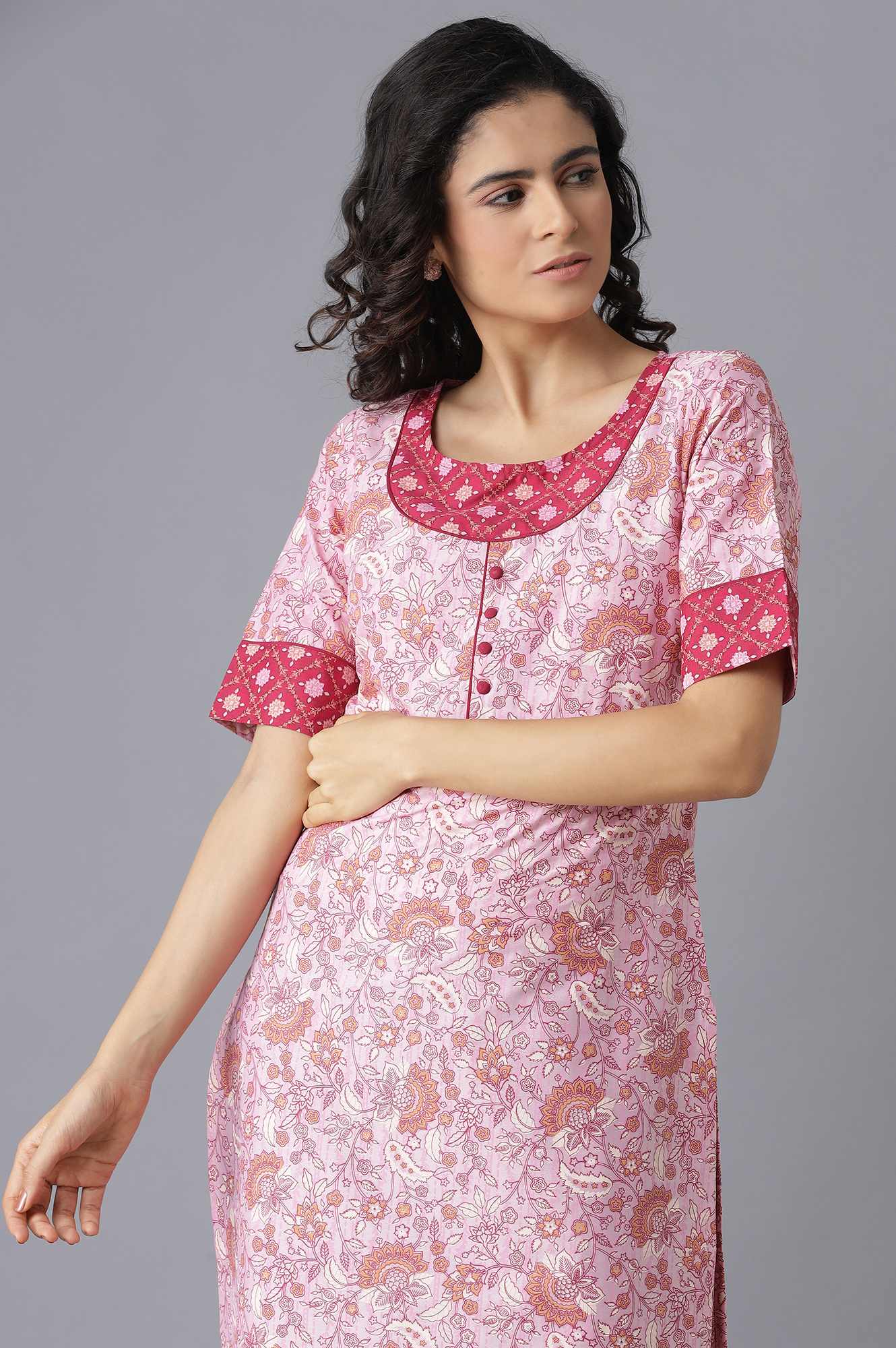 Pink Printed Ethnic kurta and Culottes Set