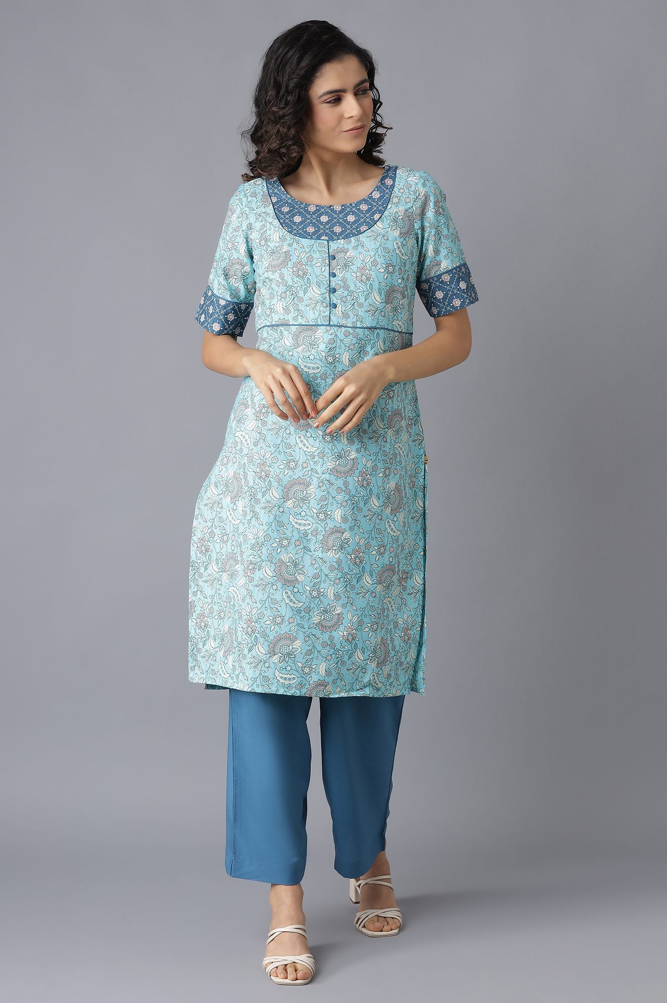 Blue Printed Ethnic kurta and Culottes Set