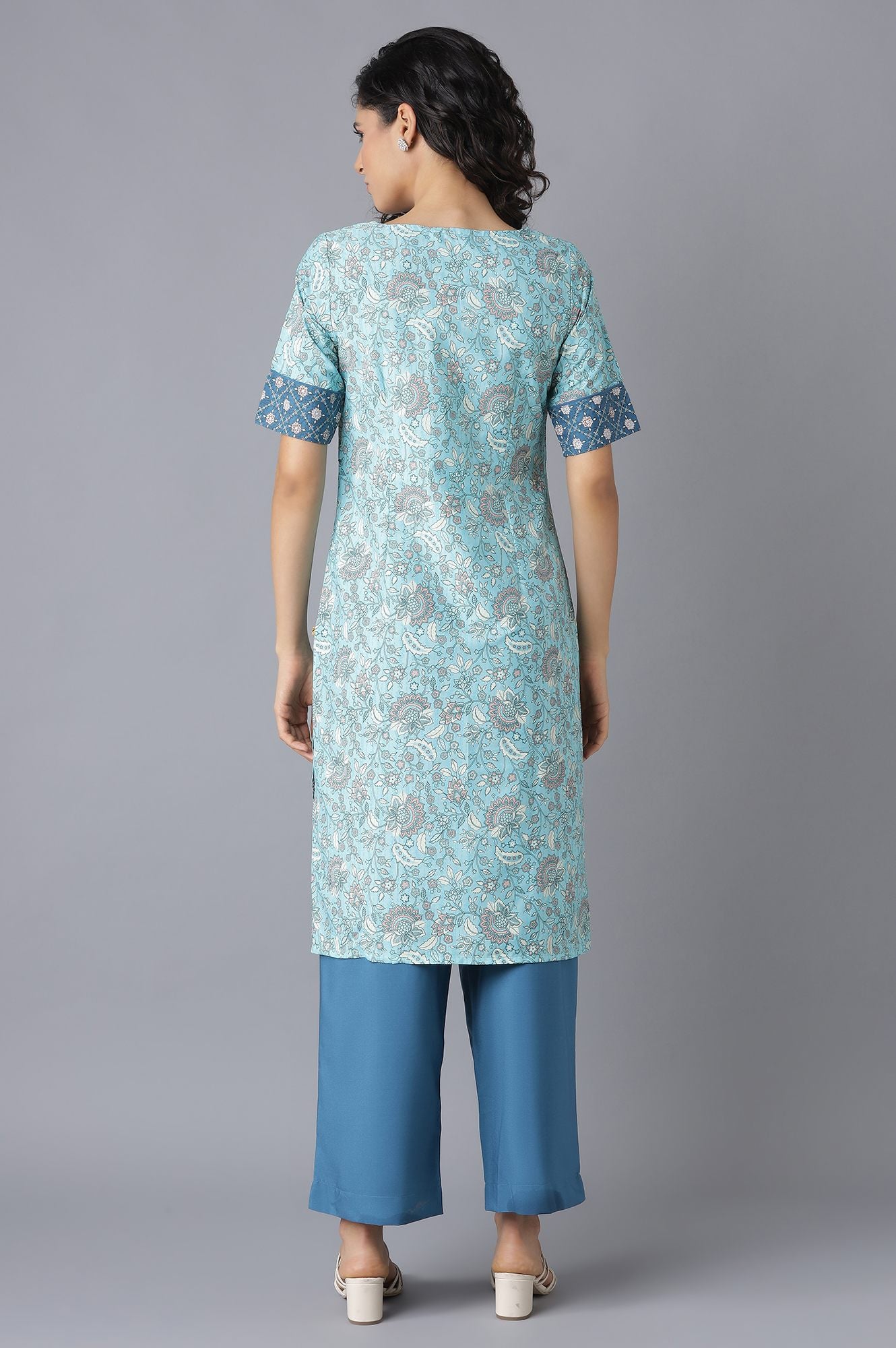 Blue Printed Ethnic kurta and Culottes Set