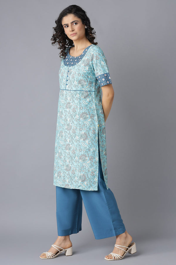 Blue Printed Ethnic kurta and Culottes Set