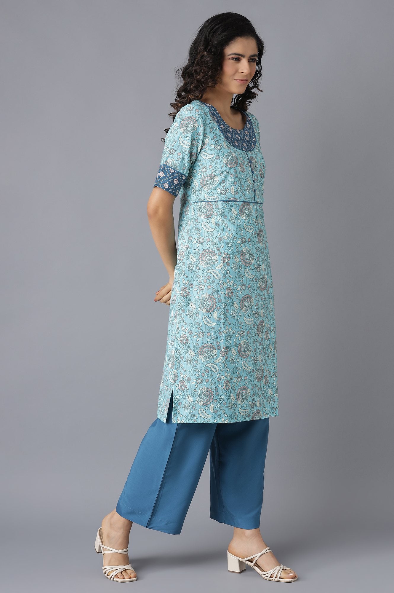 Blue Printed Ethnic kurta and Culottes Set