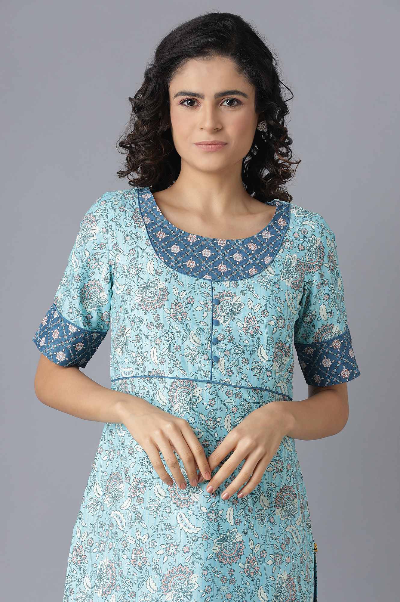 Blue Printed Ethnic kurta and Culottes Set