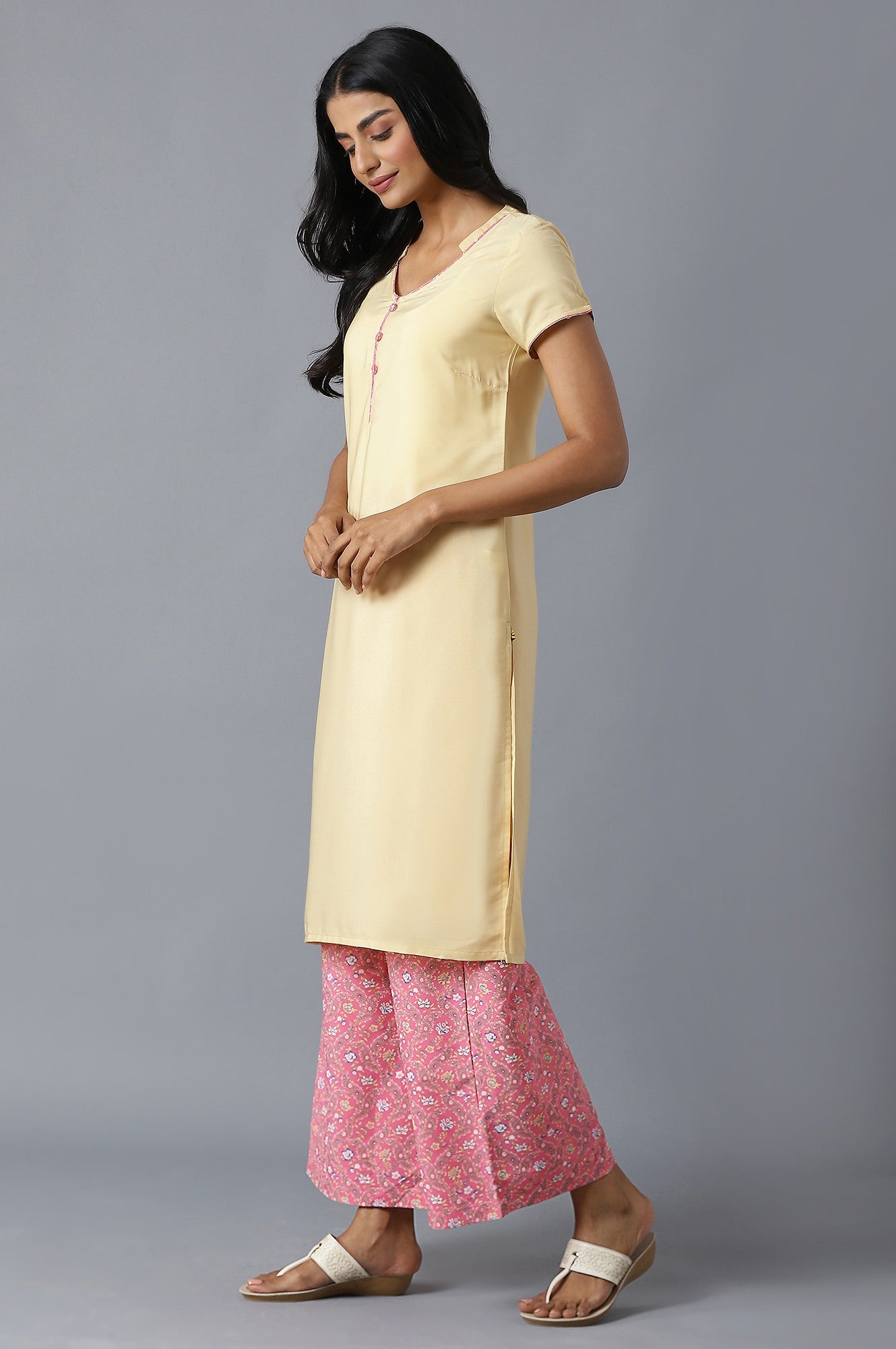 Yellow kurta and Pink Palazzo Set