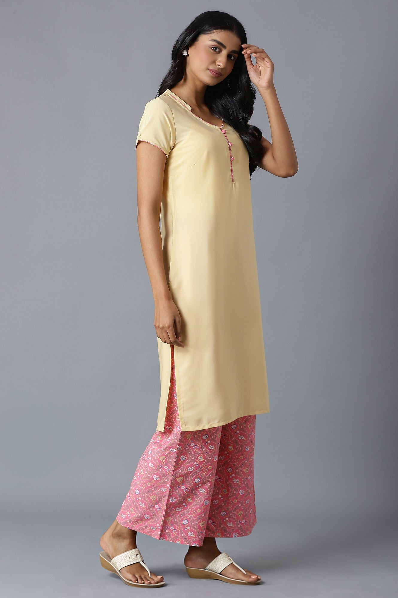 Yellow kurta and Pink Palazzo Set