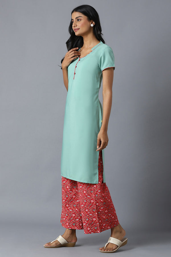 Green kurta and Red Palazzo Set