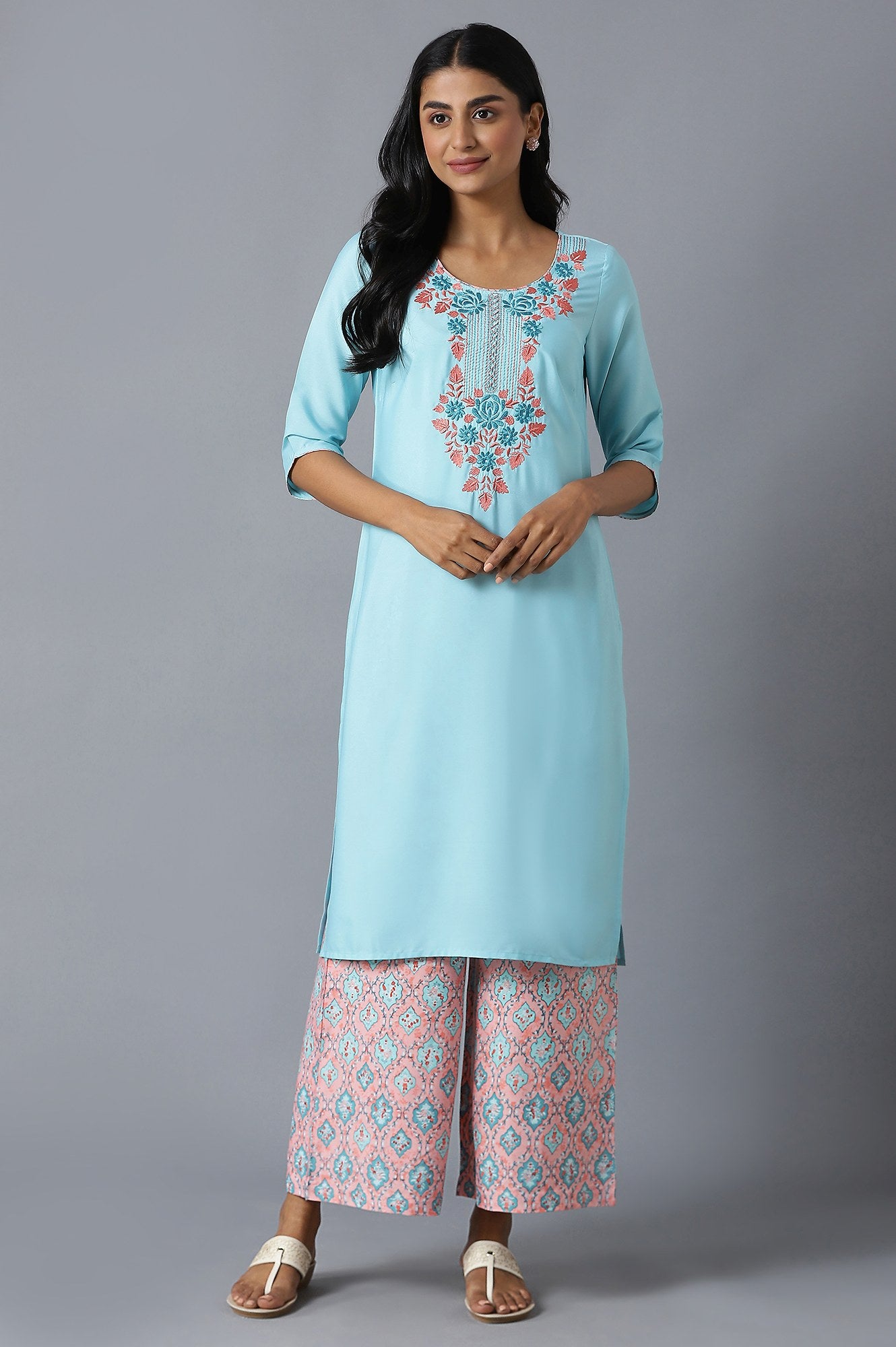 Blue kurta and Orange Palazzo Set