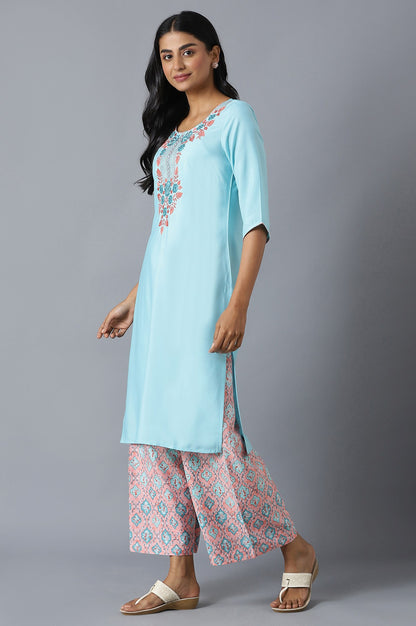 Blue kurta and Orange Palazzo Set