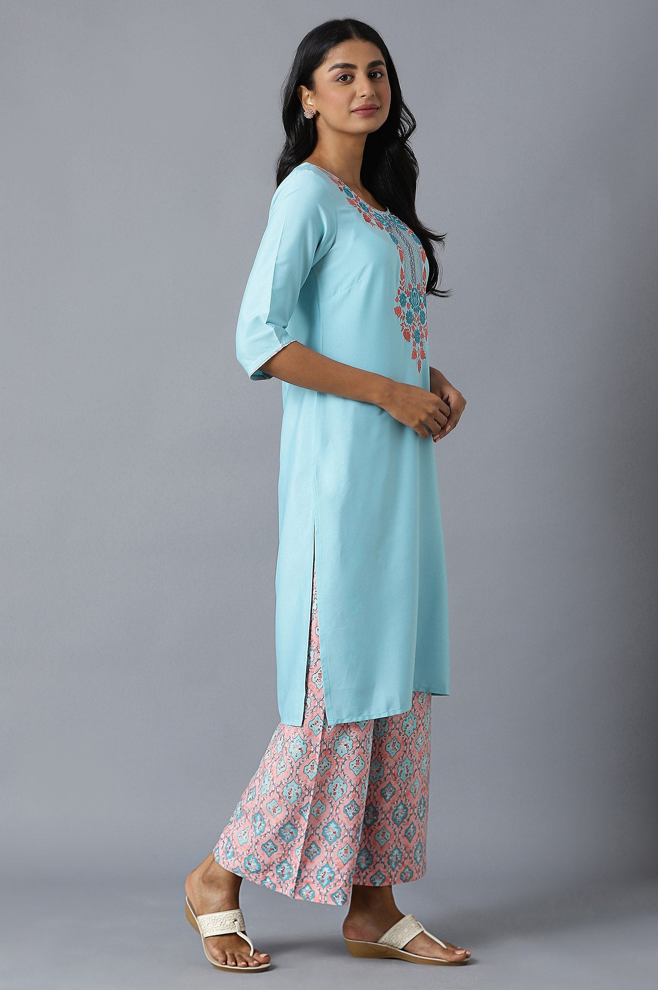 Blue kurta and Orange Palazzo Set