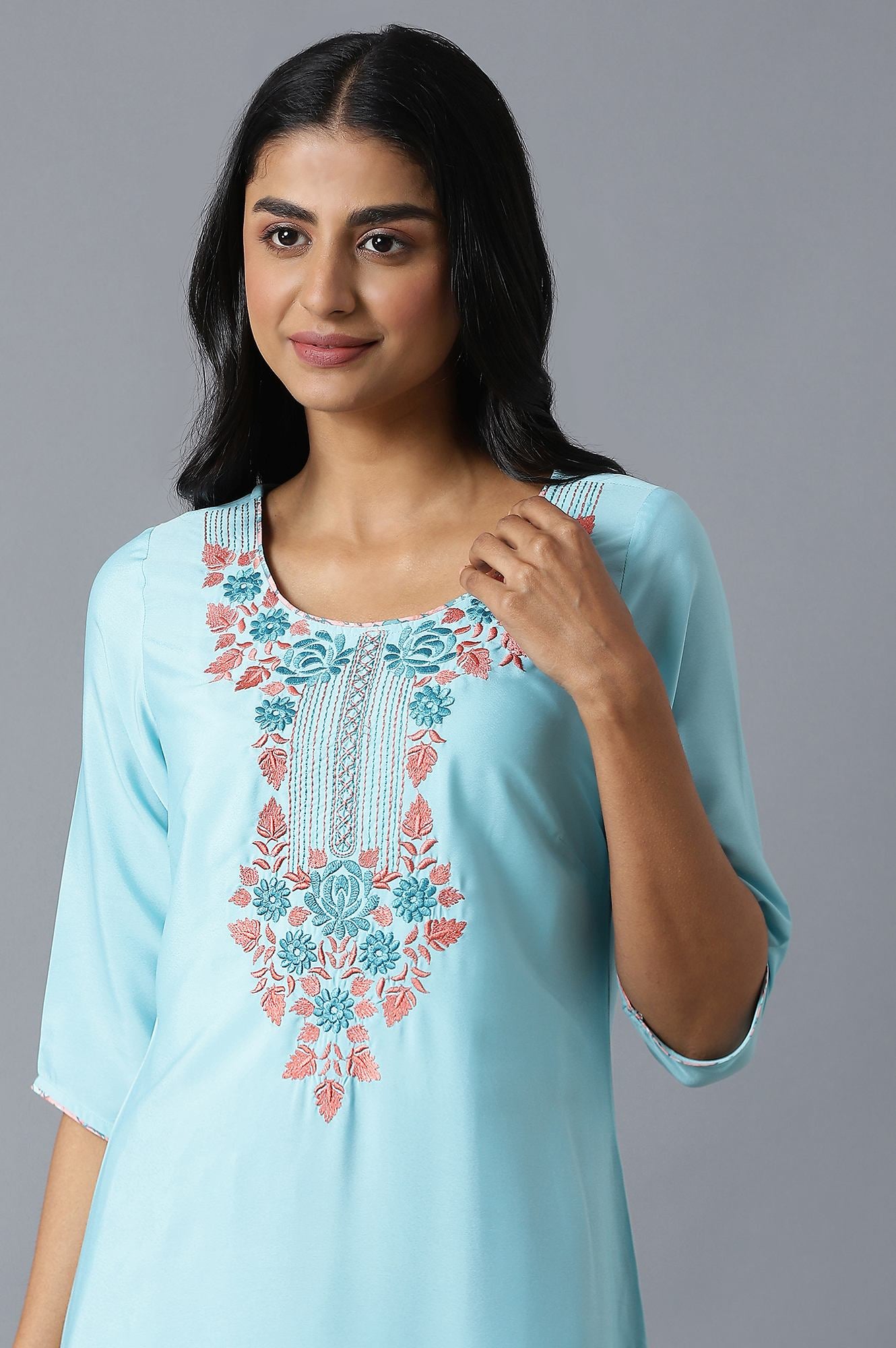 Blue kurta and Orange Palazzo Set