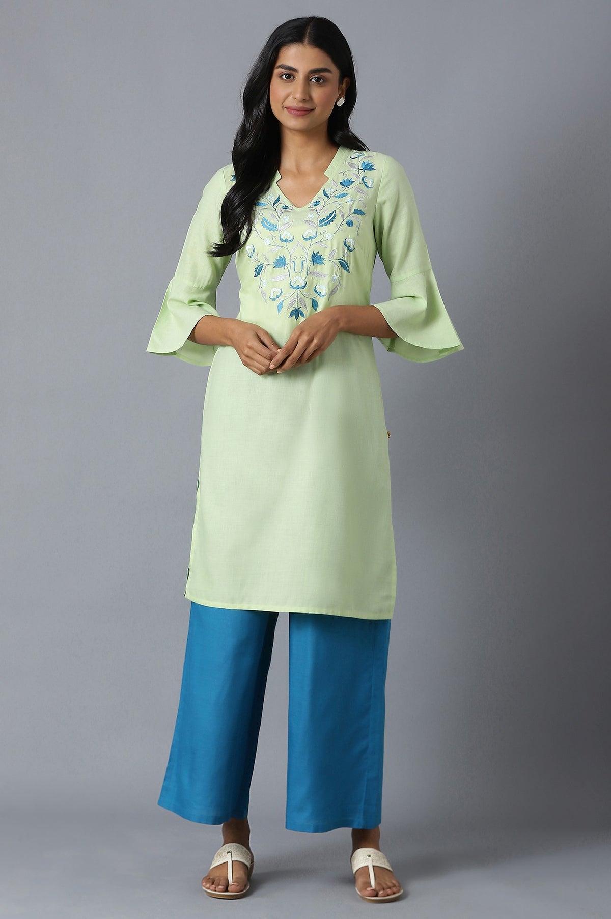 Green kurta and Blue Palazzo Set - XS