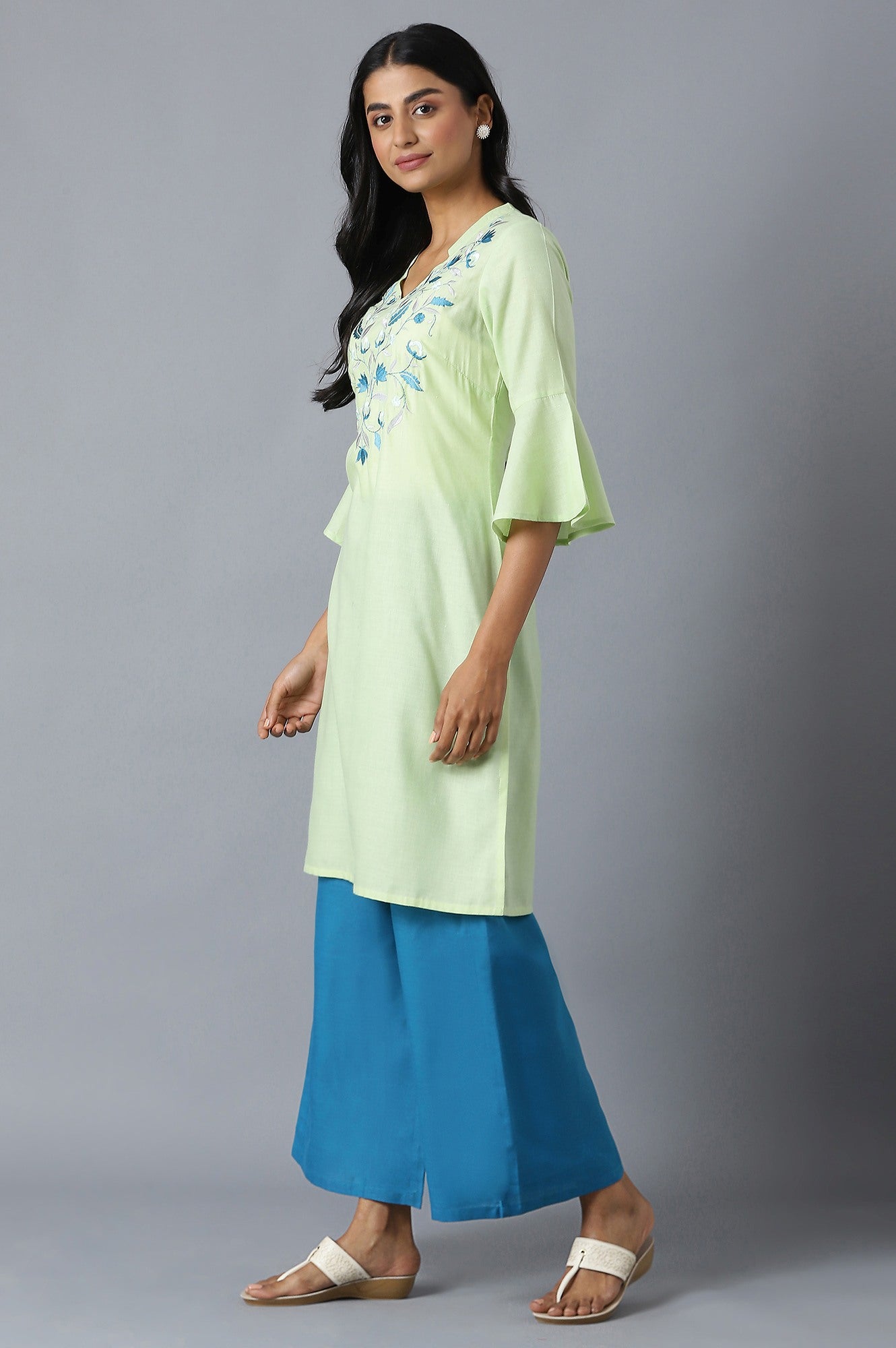 Green kurta and Blue Palazzo Set