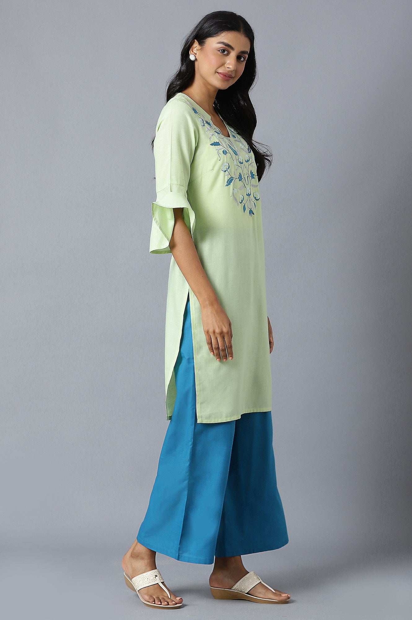 Green kurta and Blue Palazzo Set