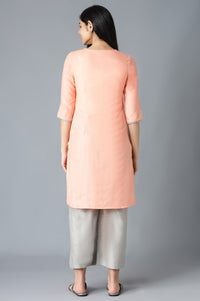 Orange Embroidered kurta Inn V-Neck With Grey Straight Palazzo