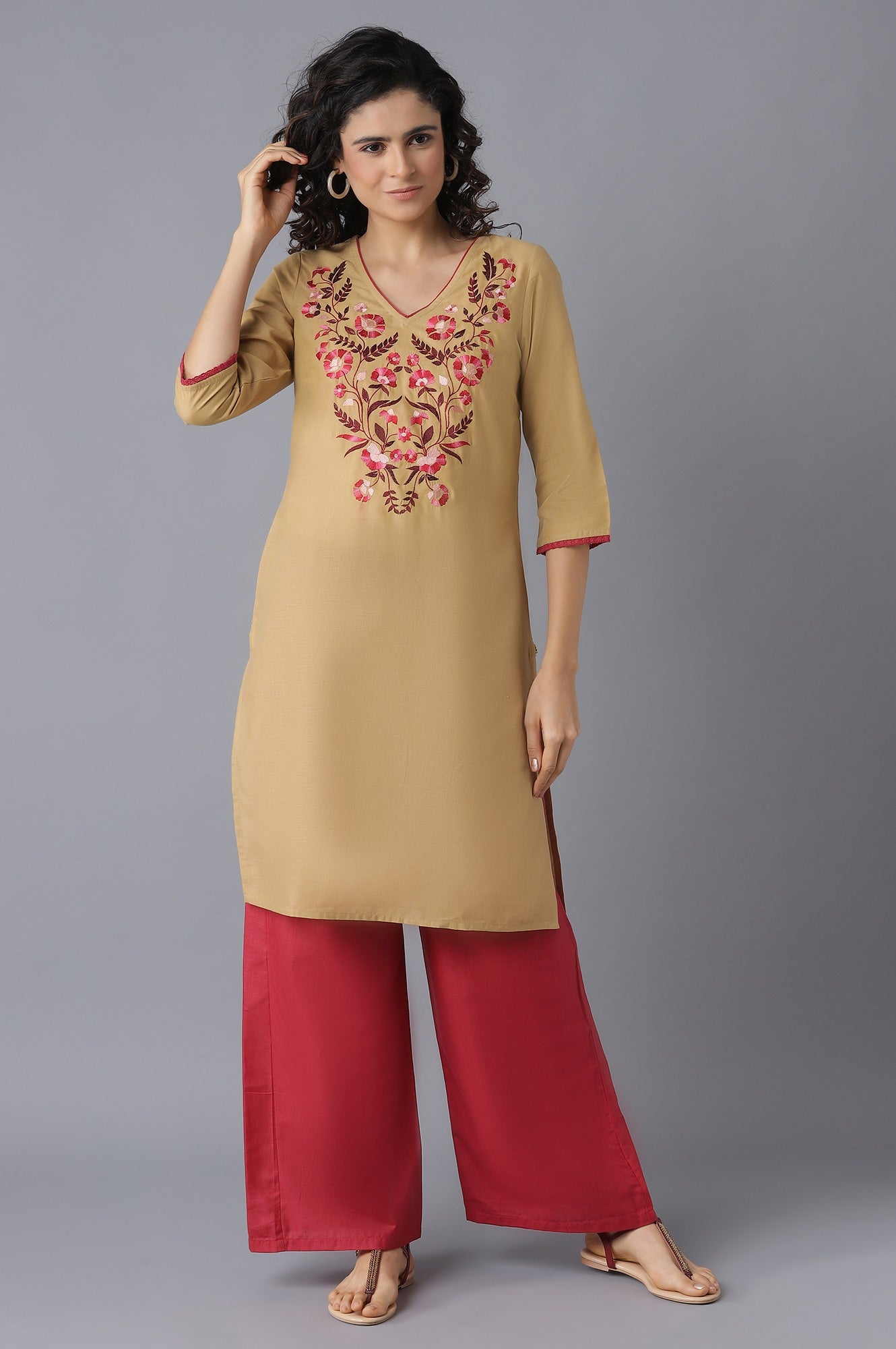 Natural kurta and Pink Palazzo Set