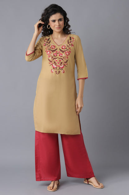 Natural kurta and Pink Palazzo Set