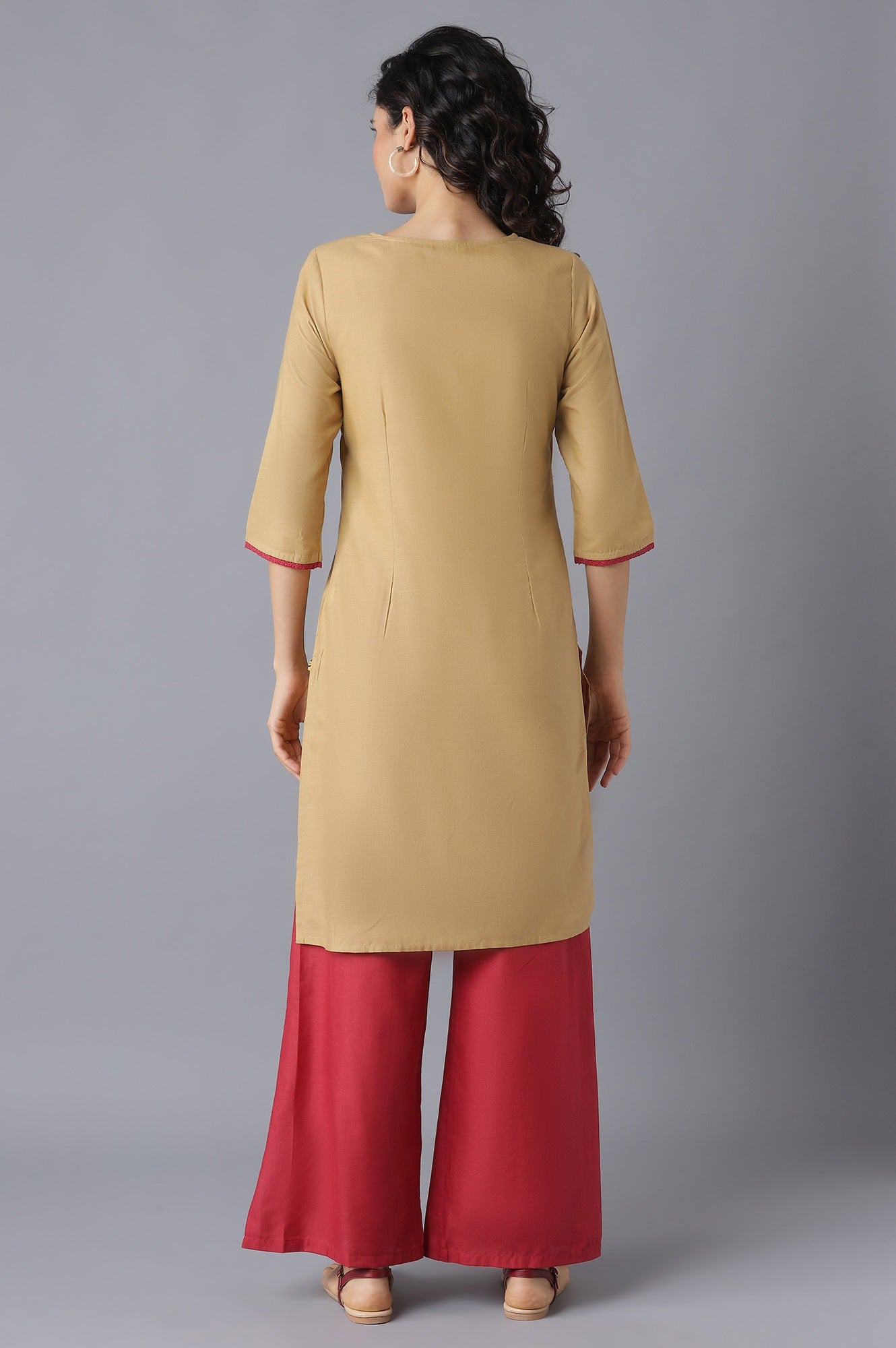 Natural kurta and Pink Palazzo Set