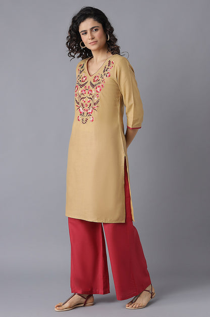 Natural kurta and Pink Palazzo Set