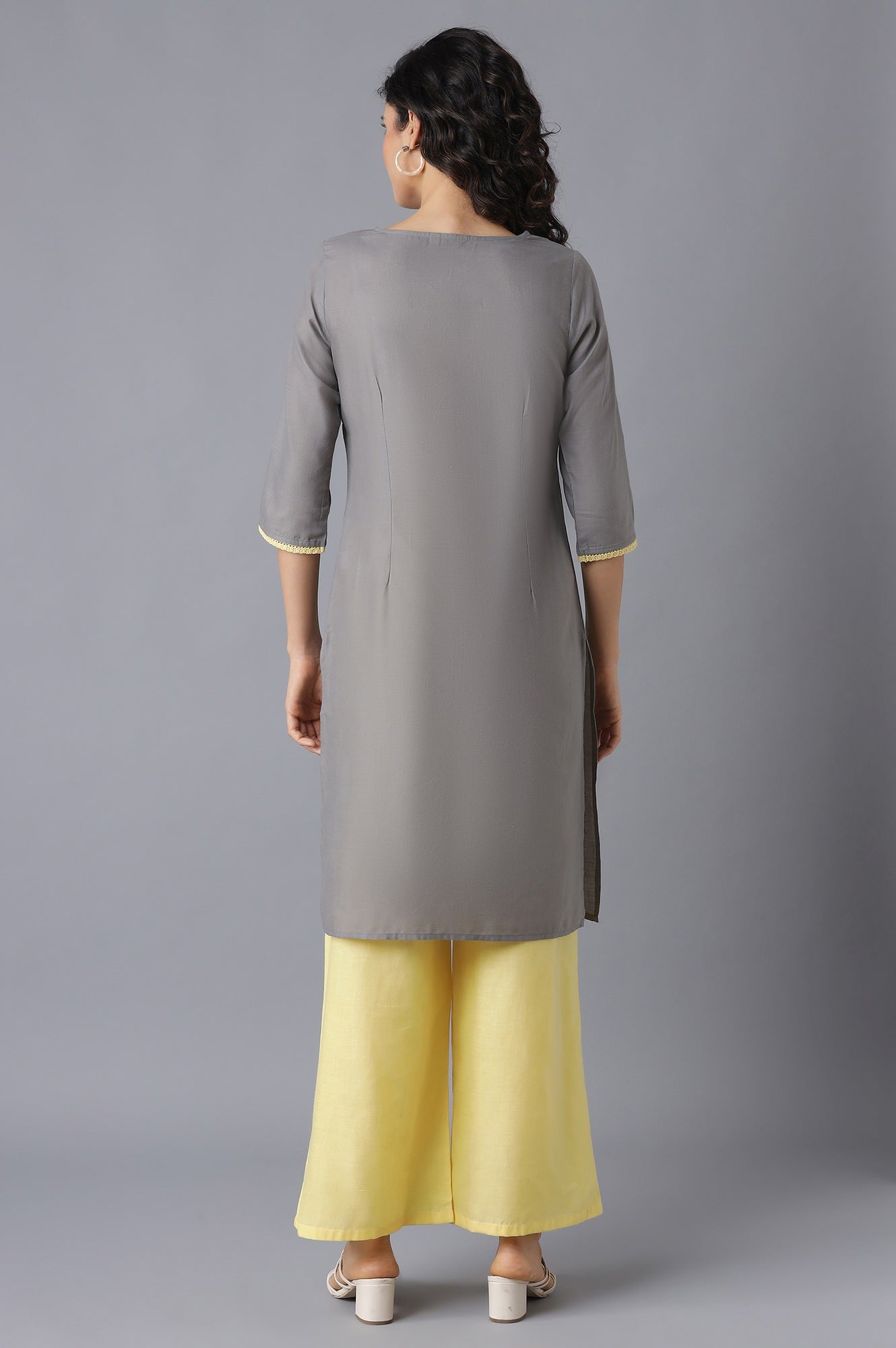 Grey kurta and Yellow Palazzo Set