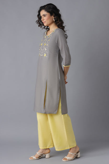 Grey kurta and Yellow Palazzo Set