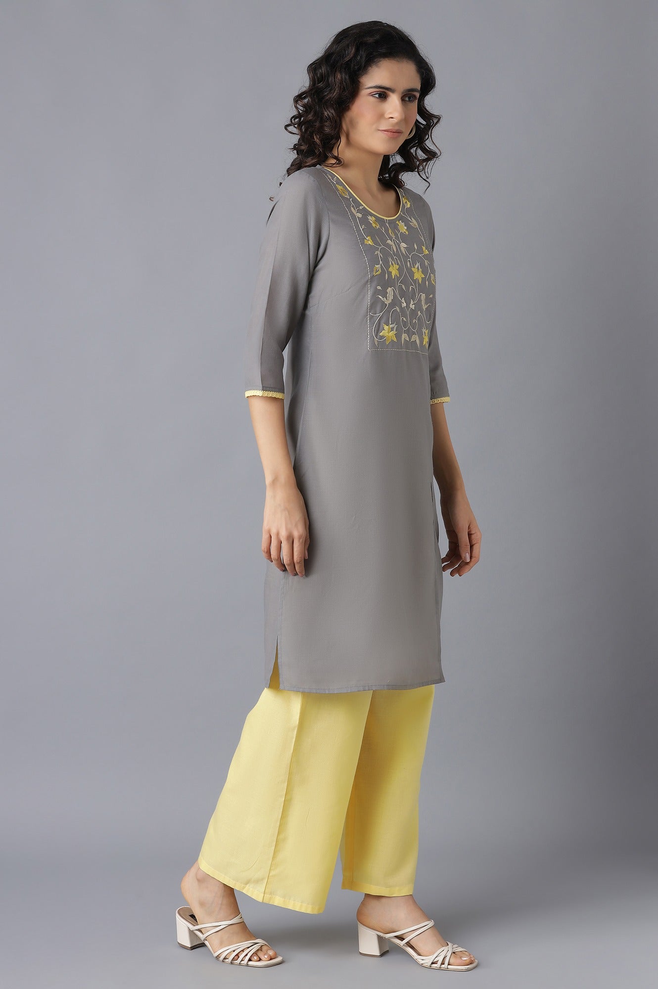 Grey kurta and Yellow Palazzo Set