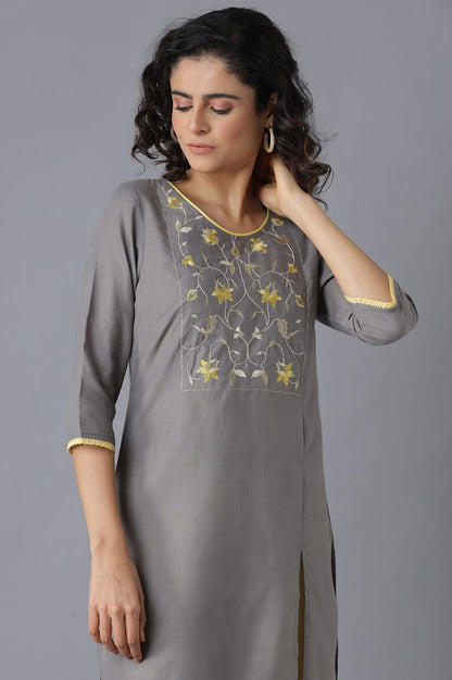 Grey kurta and Yellow Palazzo Set