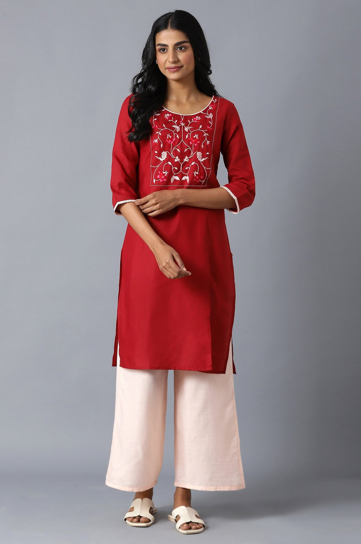 Maroon kurta and Pink Palazzo Set - S
