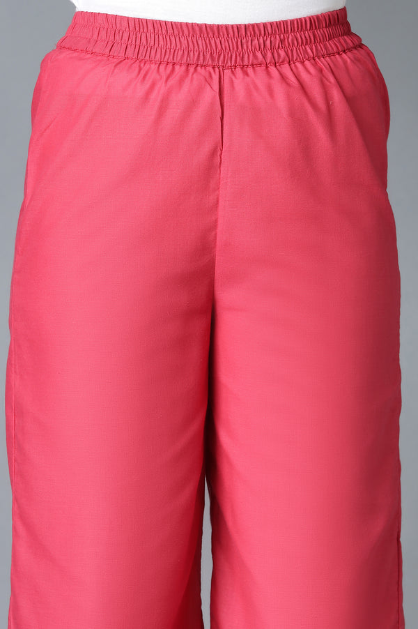 Blue Embroidered kurta In Round Neck With Pink Straight Palazzo