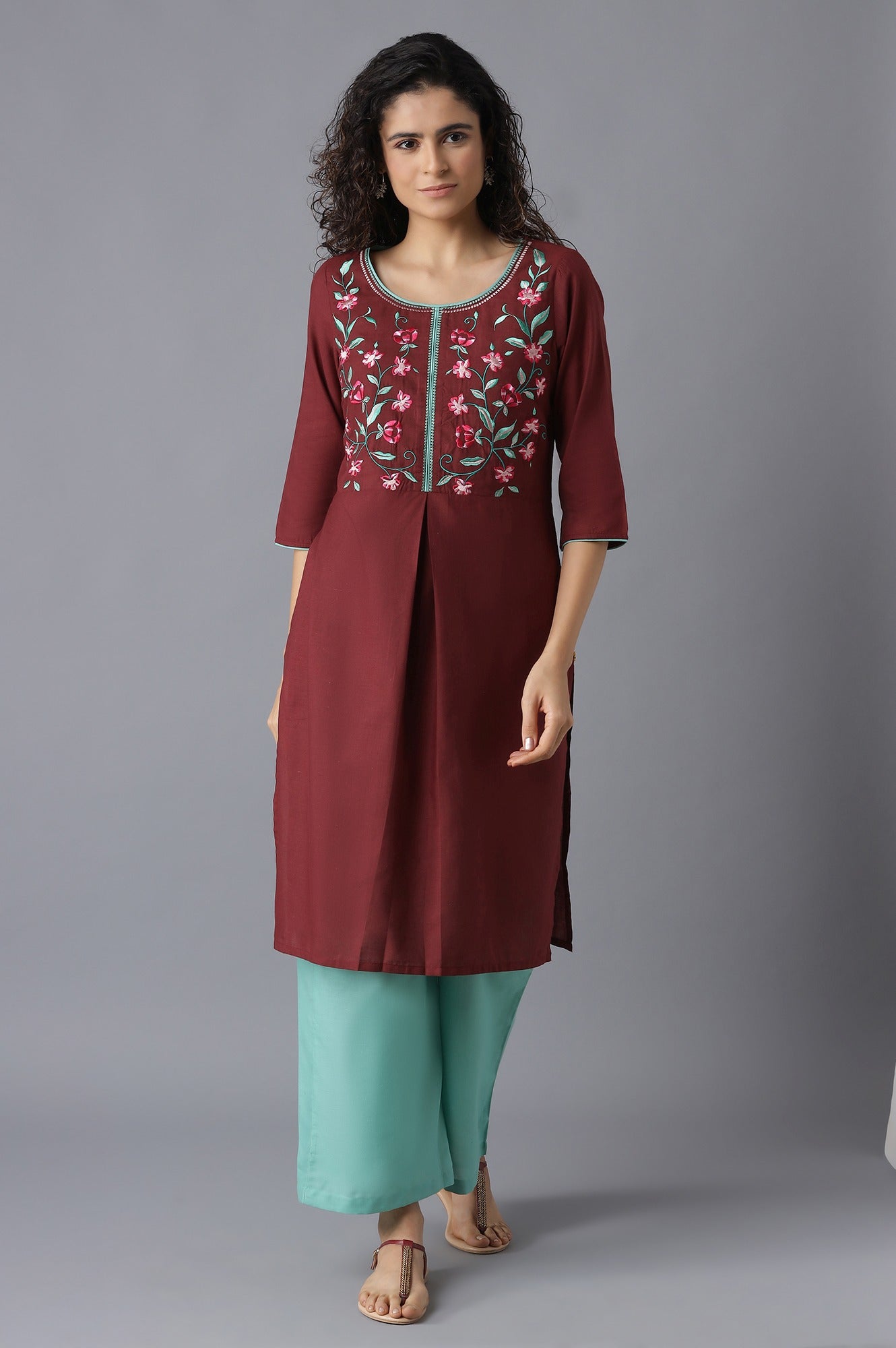 Brown kurta and Pink Palazzo Set