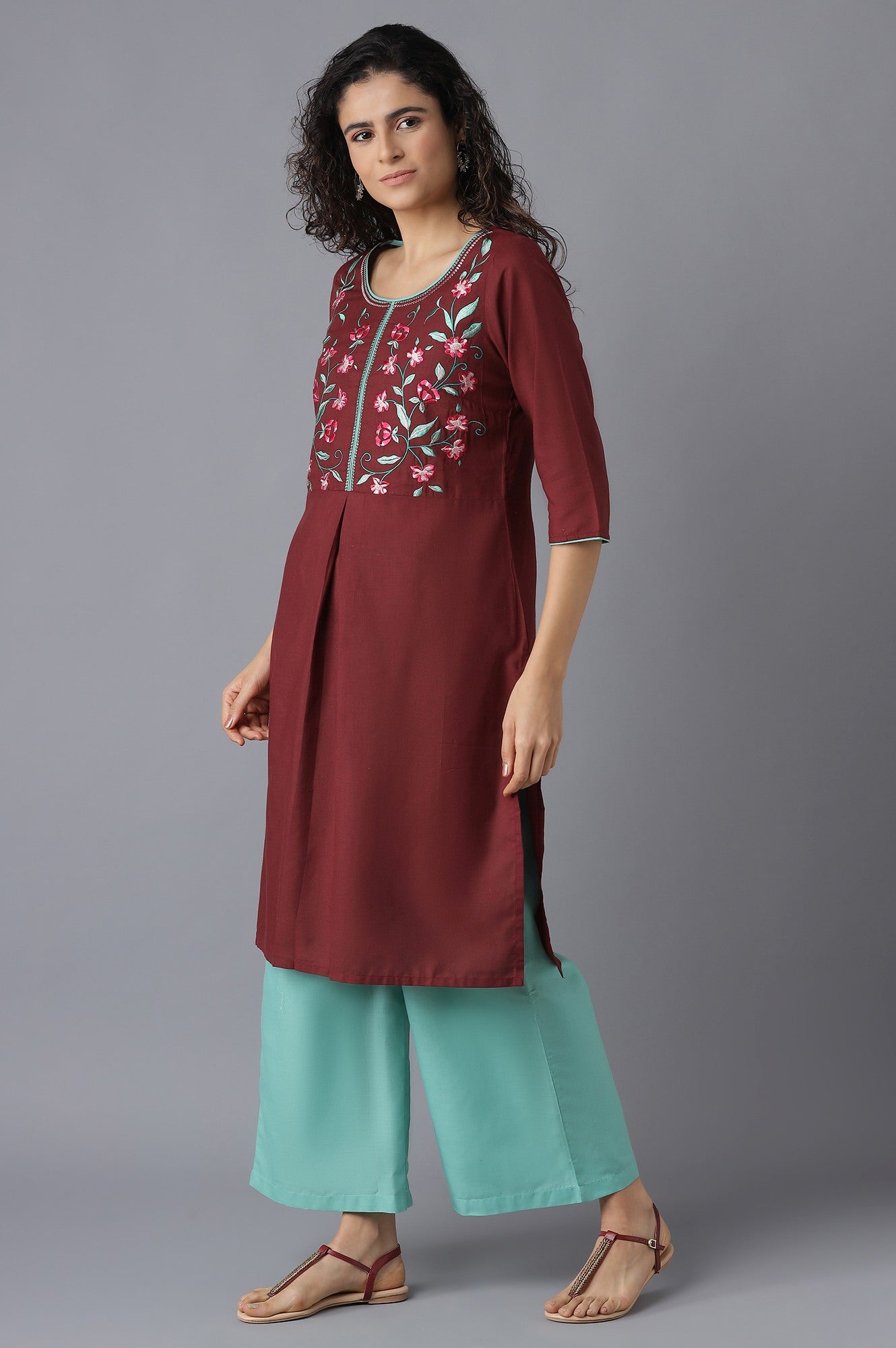 Brown kurta and Pink Palazzo Set