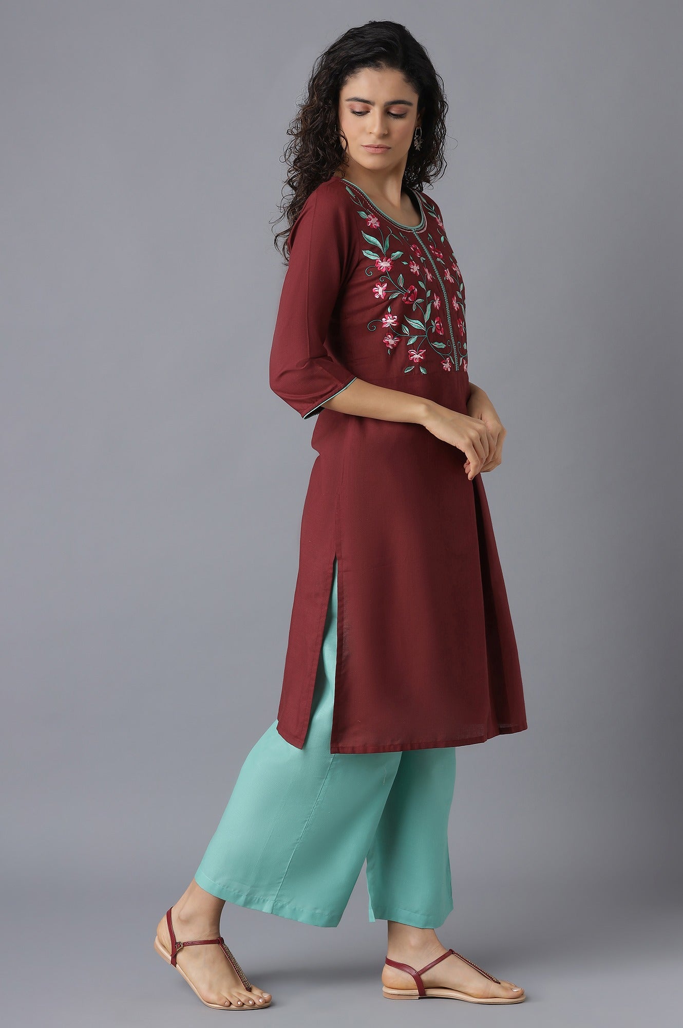 Brown kurta and Pink Palazzo Set