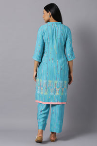 Aure Collection By Aurelia Blue Floral Print kurta And Culottes Set