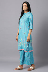 Aure Collection By Aurelia Blue Floral Print kurta And Culottes Set