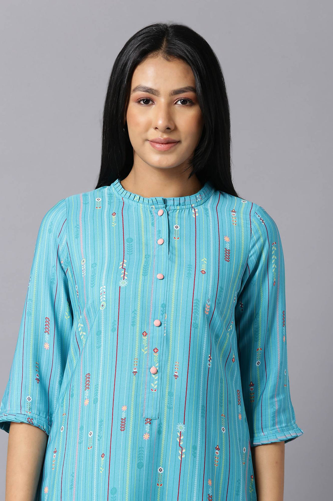 Aure Collection By Aurelia Blue Floral Print kurta And Culottes Set