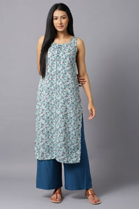 Aure Collection By Aurelia Mint Green Floral kurta With Blue Palazzo