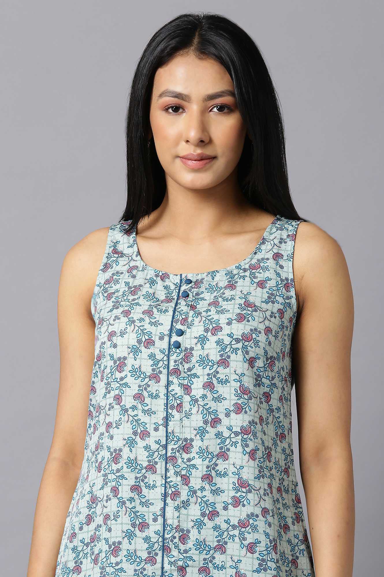 Aure Collection By Aurelia Mint Green Floral kurta With Blue Palazzo