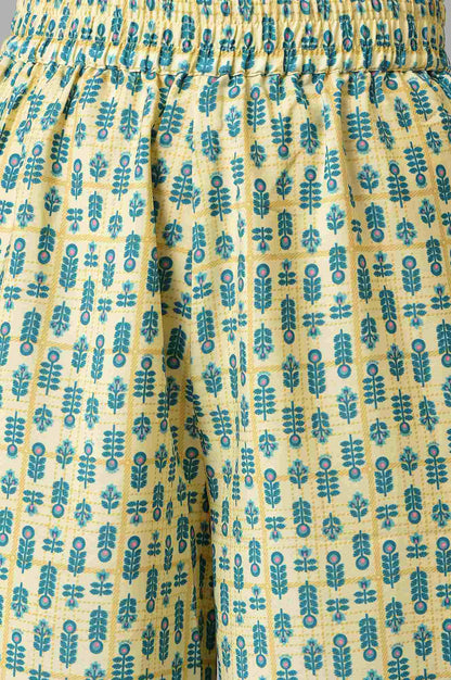 Blue Solid kurta With Yellow Printed Trousers