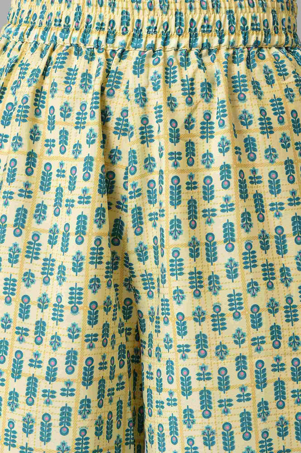 Blue Solid kurta With Yellow Printed Trousers