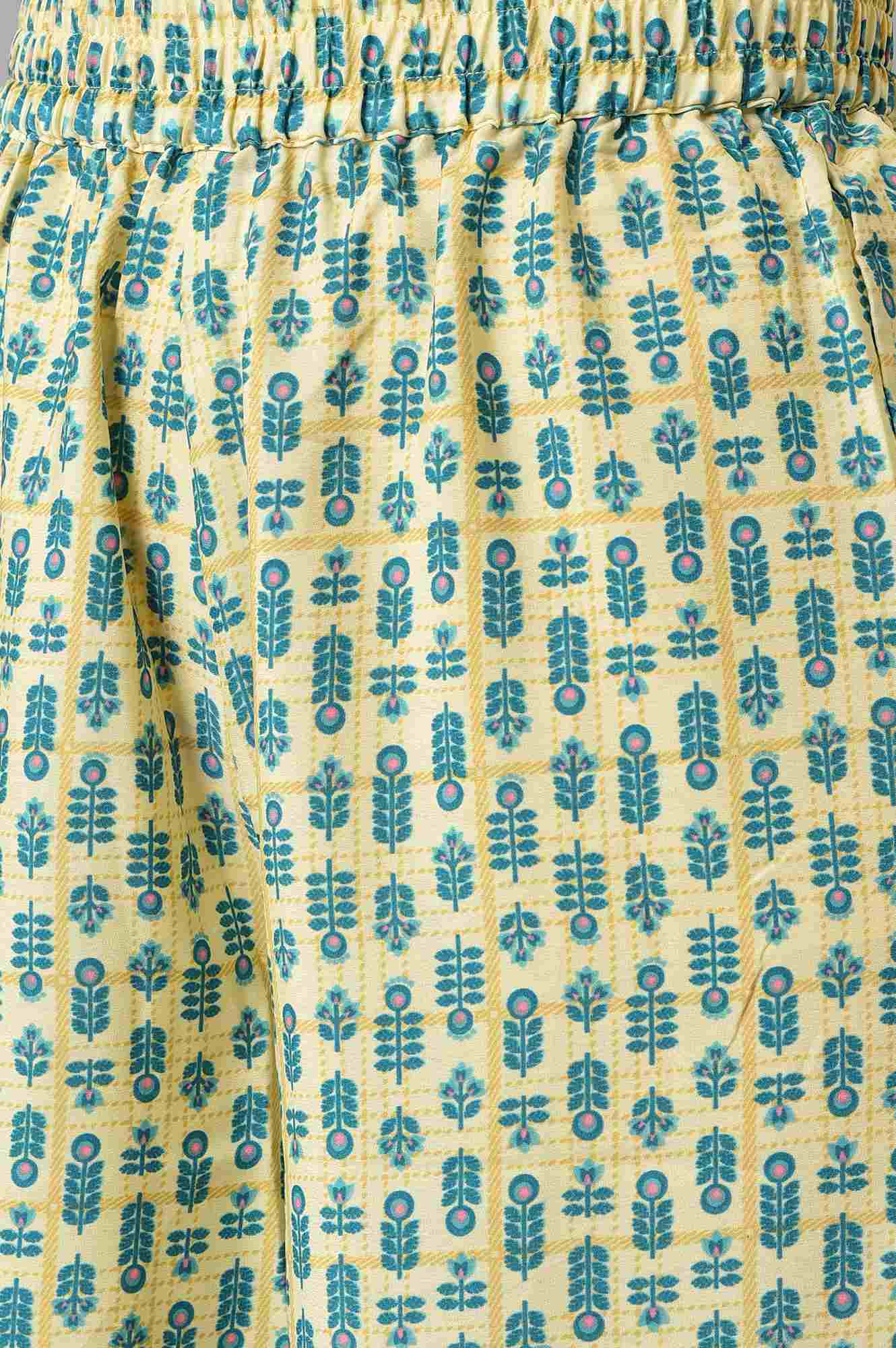 Blue Solid kurta With Yellow Printed Trousers