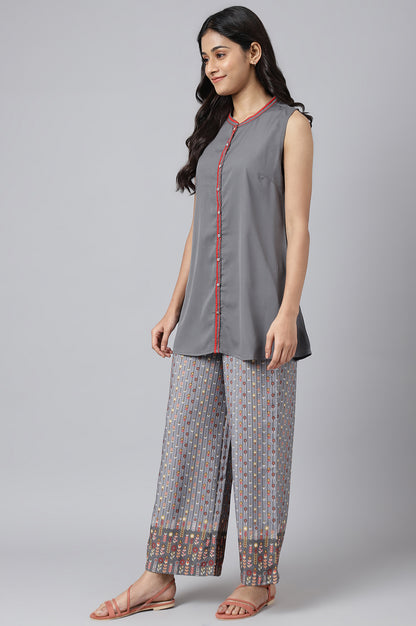 Steel Grey Short kurta With Printed Palazzo